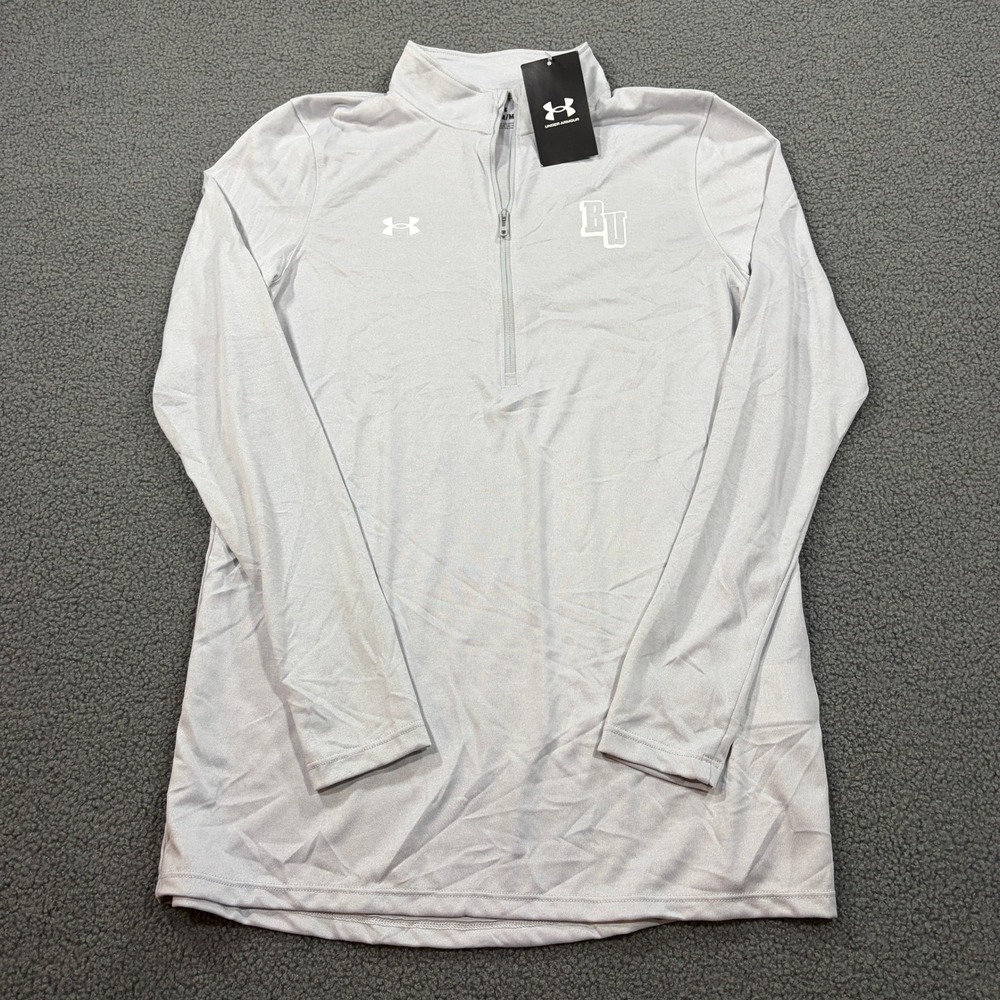 Under Armour 1/2 Zip Pullover Womens Medium Gray Team Tech LS 1376862 BU Logo